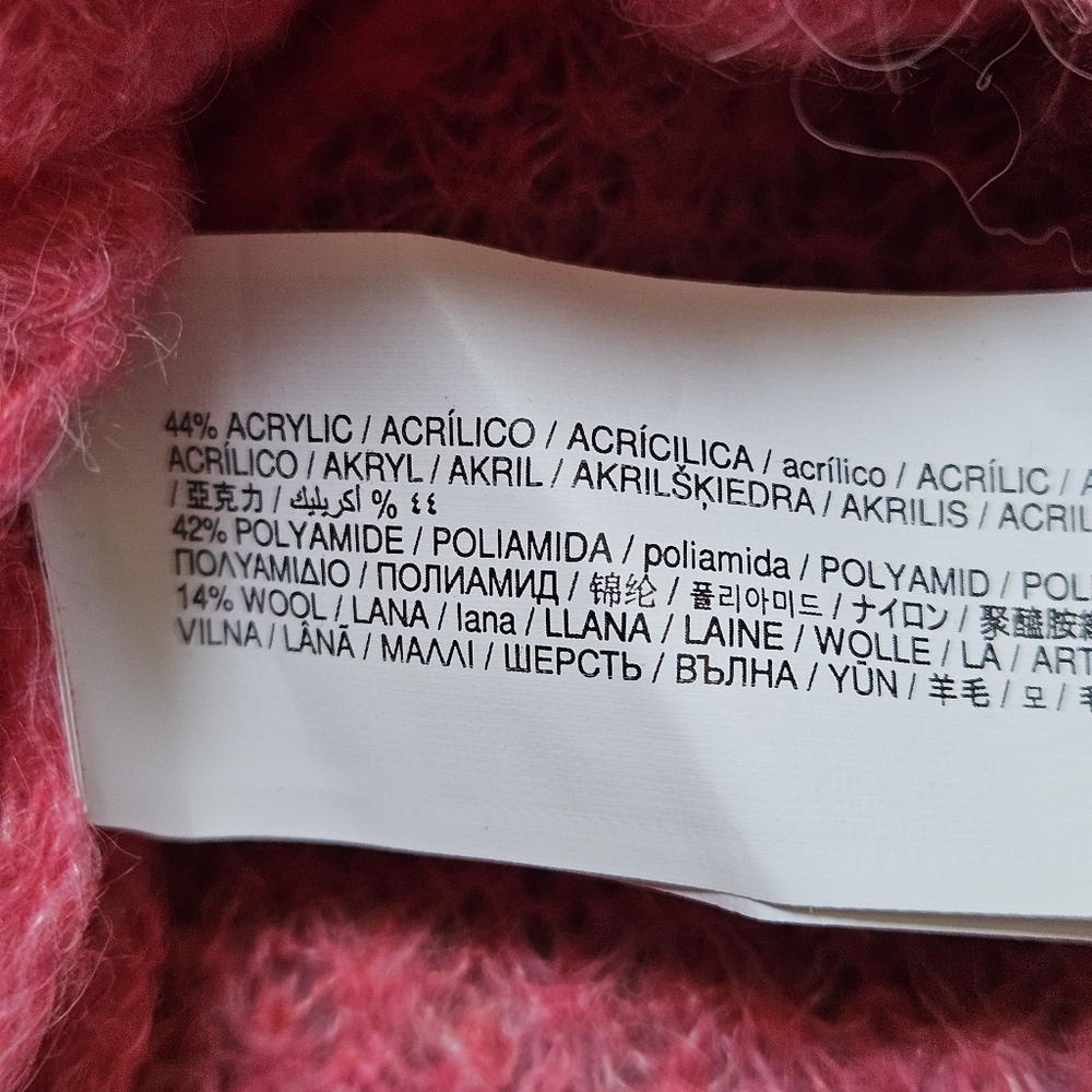 Mango Sz XS Boxy Wool Laine Blend Oversized Pink Open Cropped Cardigan  Sweater - Picture 8 of 12